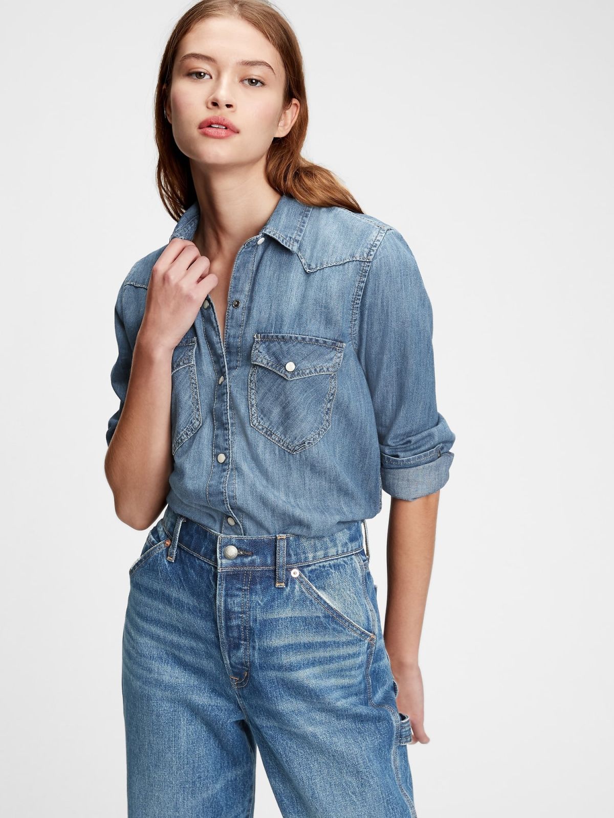 Μπλε Denim Western Πουκάμισο-239372000