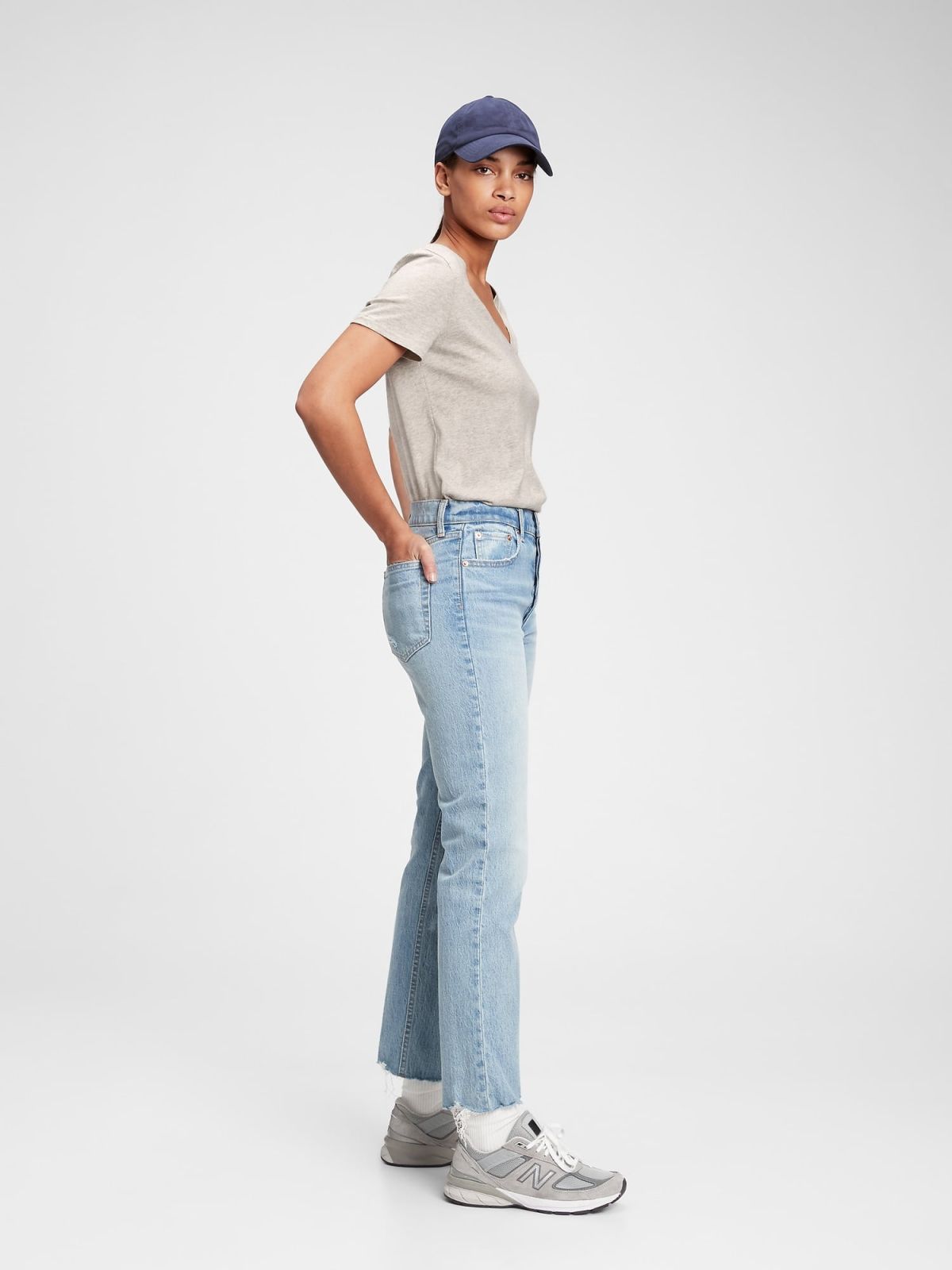 Γκρι Vintage V-Neck Μπλούζα από Οργανικό Βαμβάκι-740140001