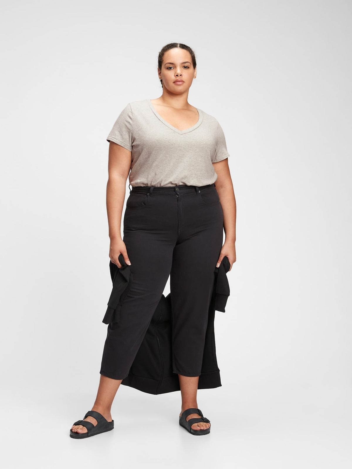 Γκρι Vintage V-Neck Μπλούζα από Οργανικό Βαμβάκι-740140001