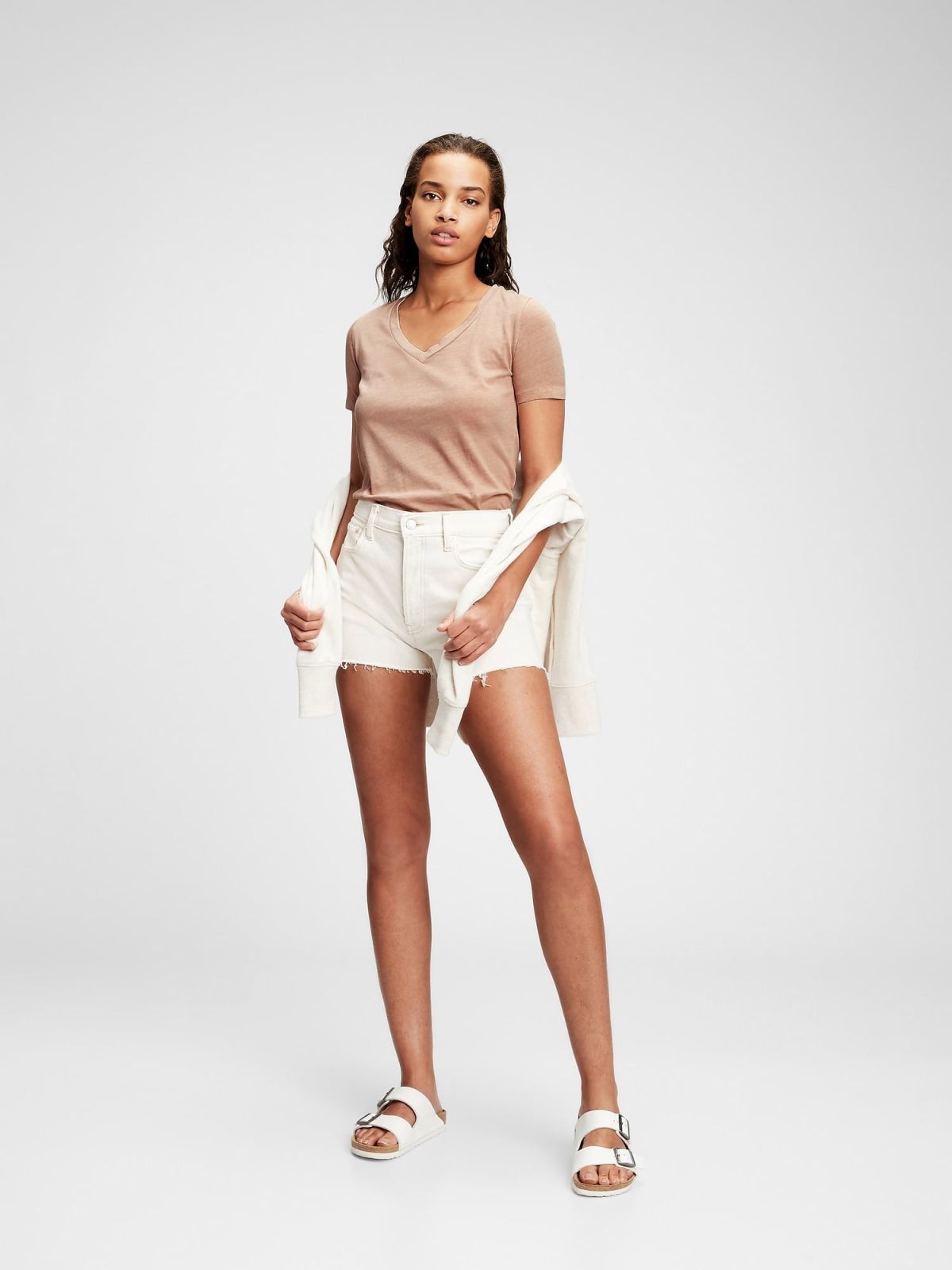 Καφέ Vintage V-Neck Μπλούζα από Οργανικό Βαμβάκι-740140010