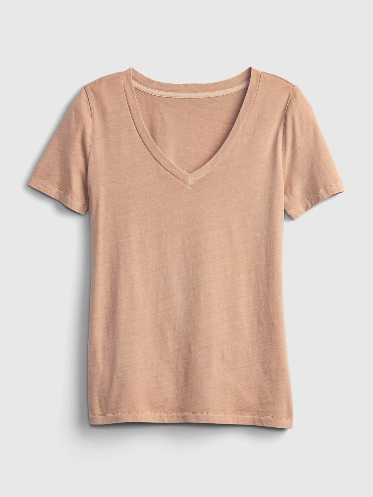 Καφέ Vintage V-Neck Μπλούζα από Οργανικό Βαμβάκι-740140010