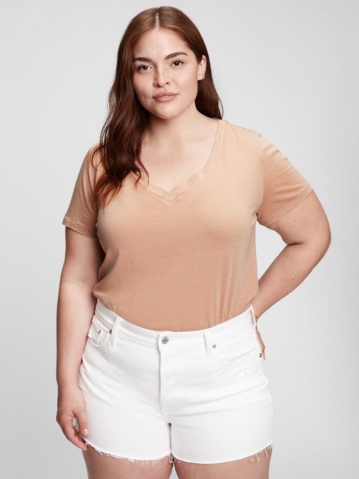 Καφέ Vintage V-Neck Μπλούζα από Οργανικό Βαμβάκι-740140010