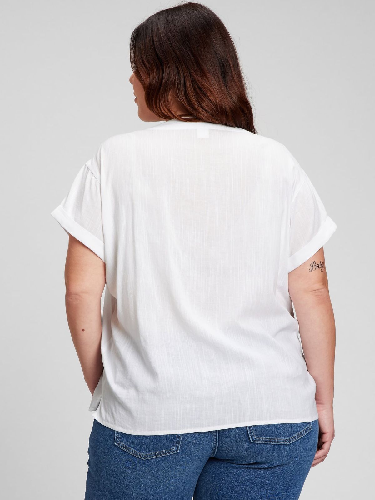 Άσπρη V-Neck Μπλούζα-821616004