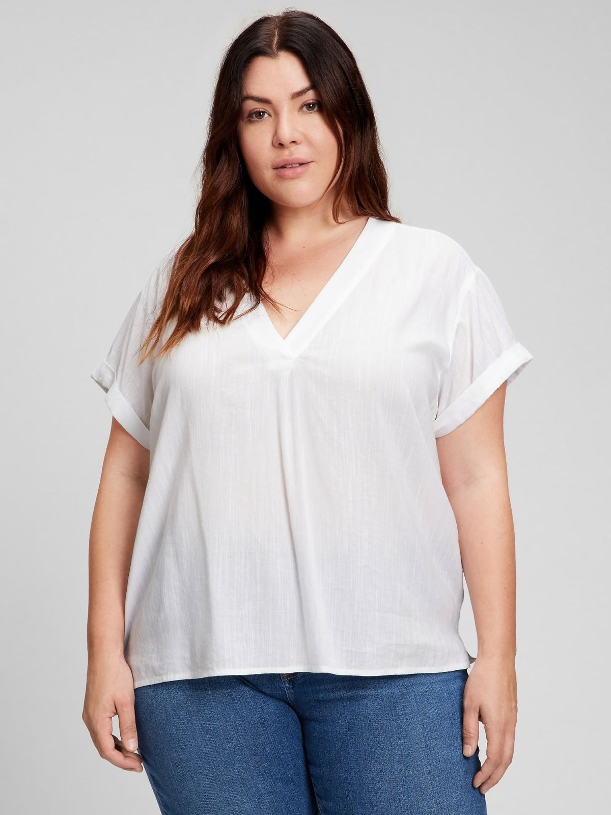 Άσπρη V-Neck Μπλούζα-821616004
