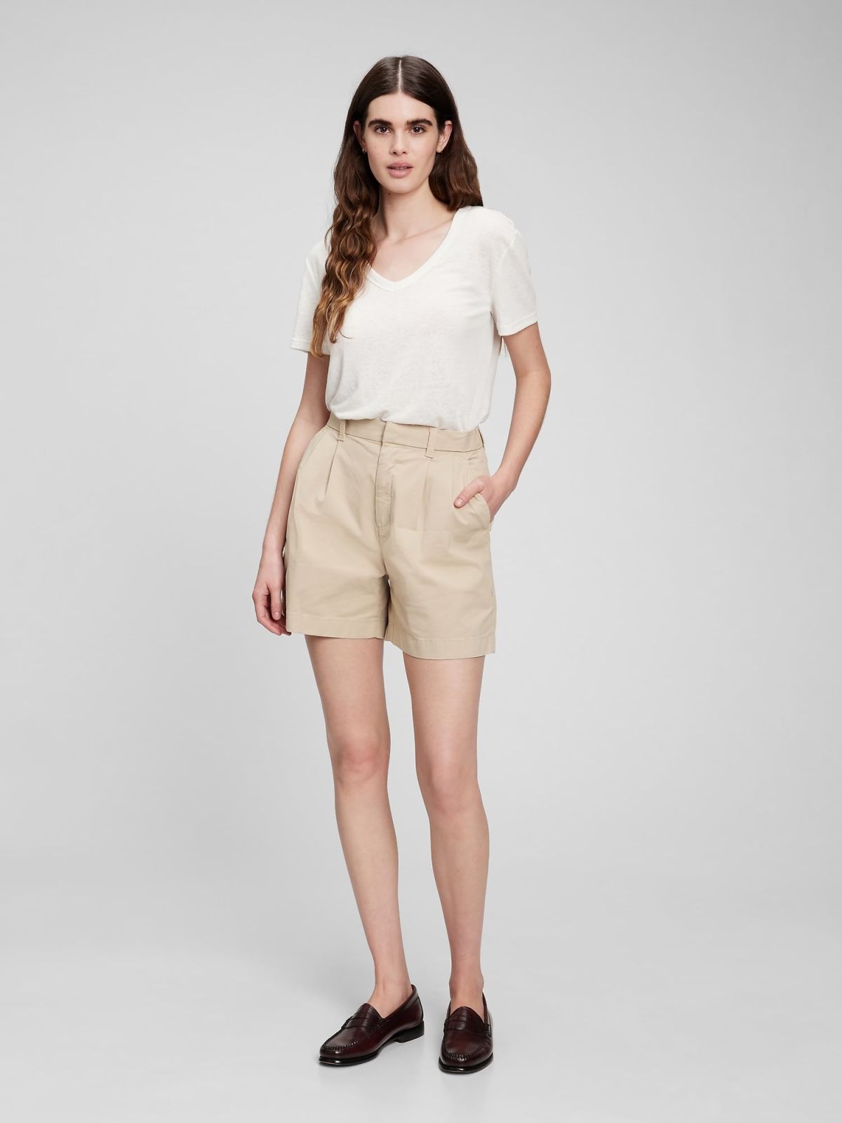 Άσπρη Λινή V-Neck Μπλούζα-799892001