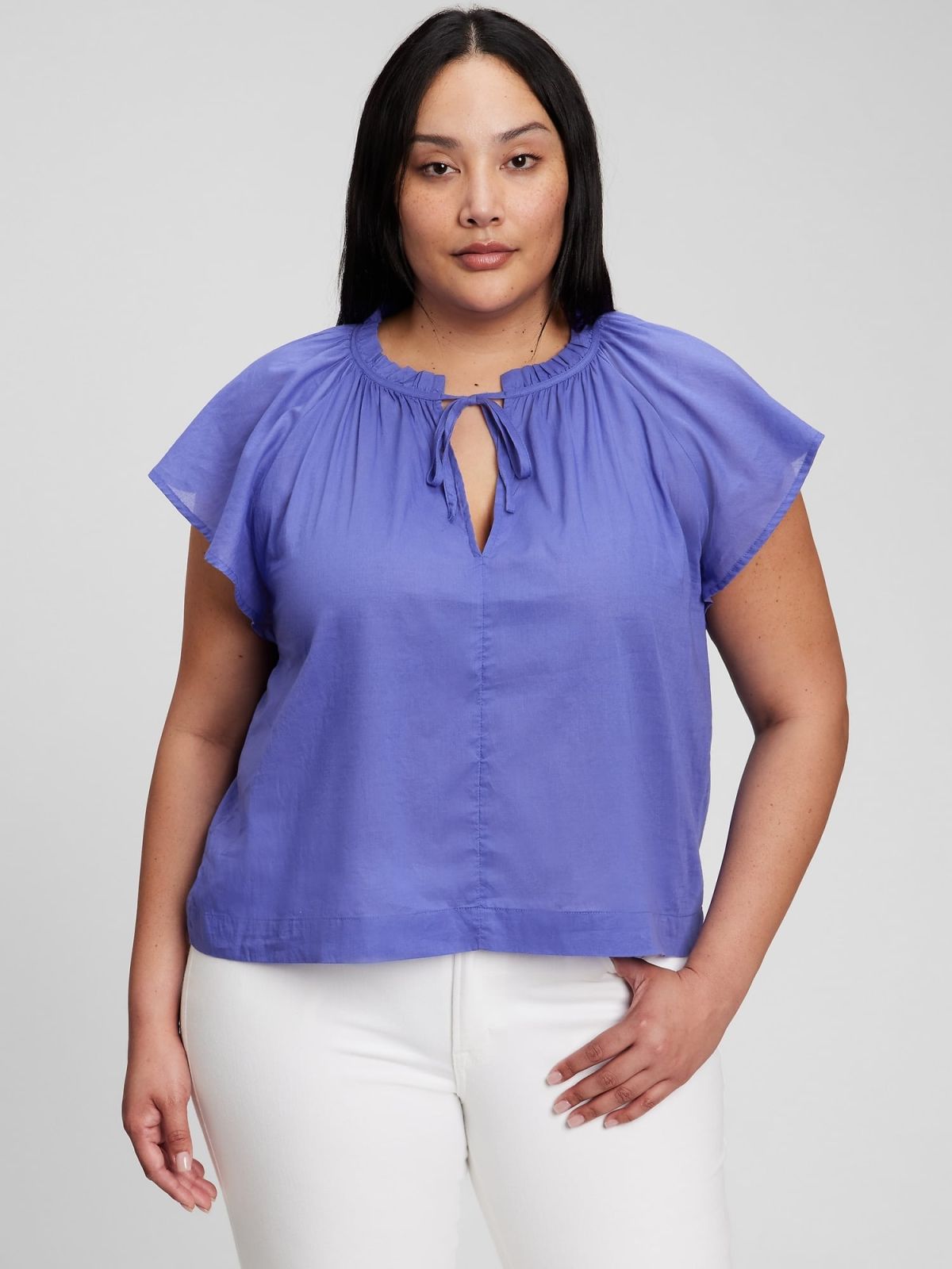 Μπλε Tie-Front Flutter Sleeve Τοπ-815688001