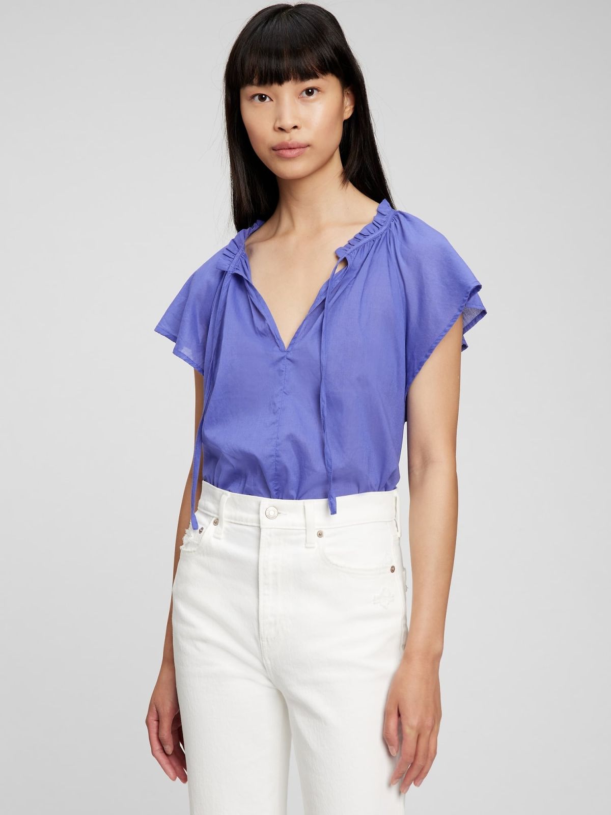 Μπλε Tie-Front Flutter Sleeve Τοπ-815688001