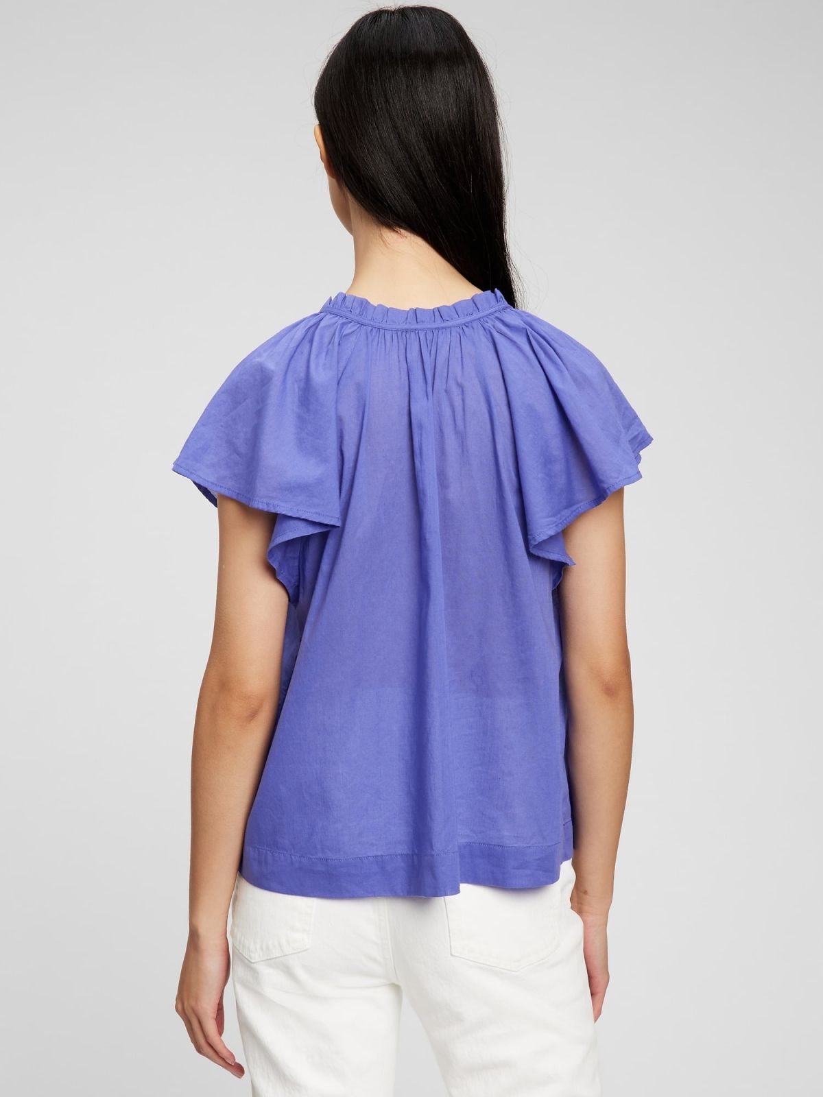 Μπλε Tie-Front Flutter Sleeve Τοπ-815688001