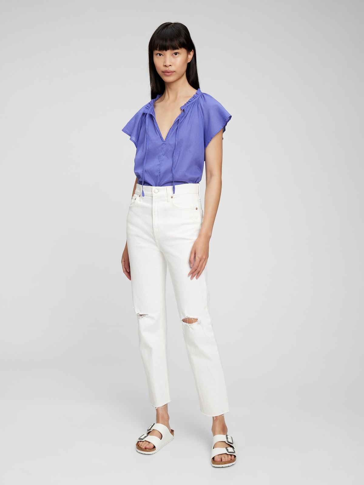 Μπλε Tie-Front Flutter Sleeve Τοπ-815688001