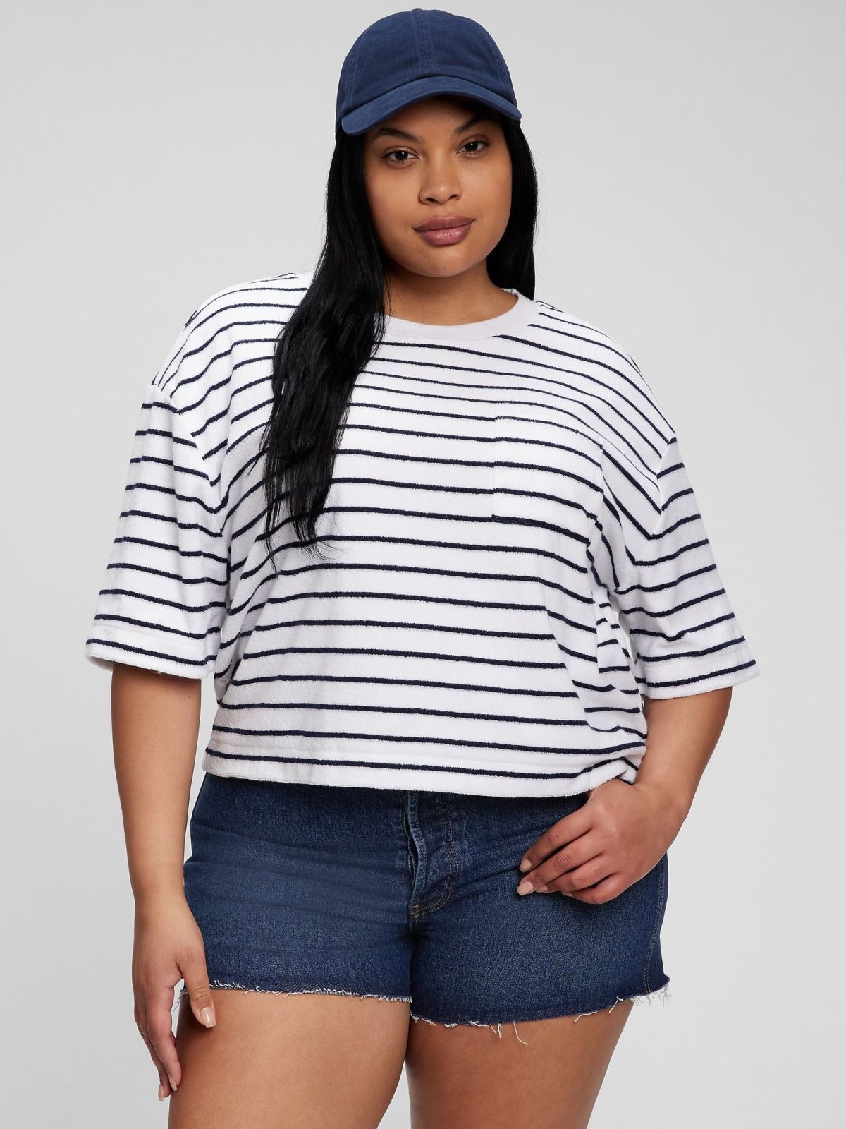 Μπλε Πετσετέ Boxy Cropped Μπλούζα-863599003