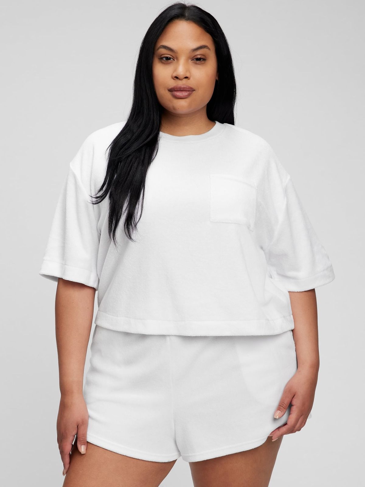 Άσπρη Πετσετέ Boxy Cropped Μπλούζα-863599000