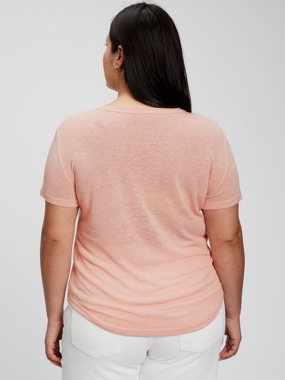 Ροζ Λινή V-Neck Μπλούζα-799892012