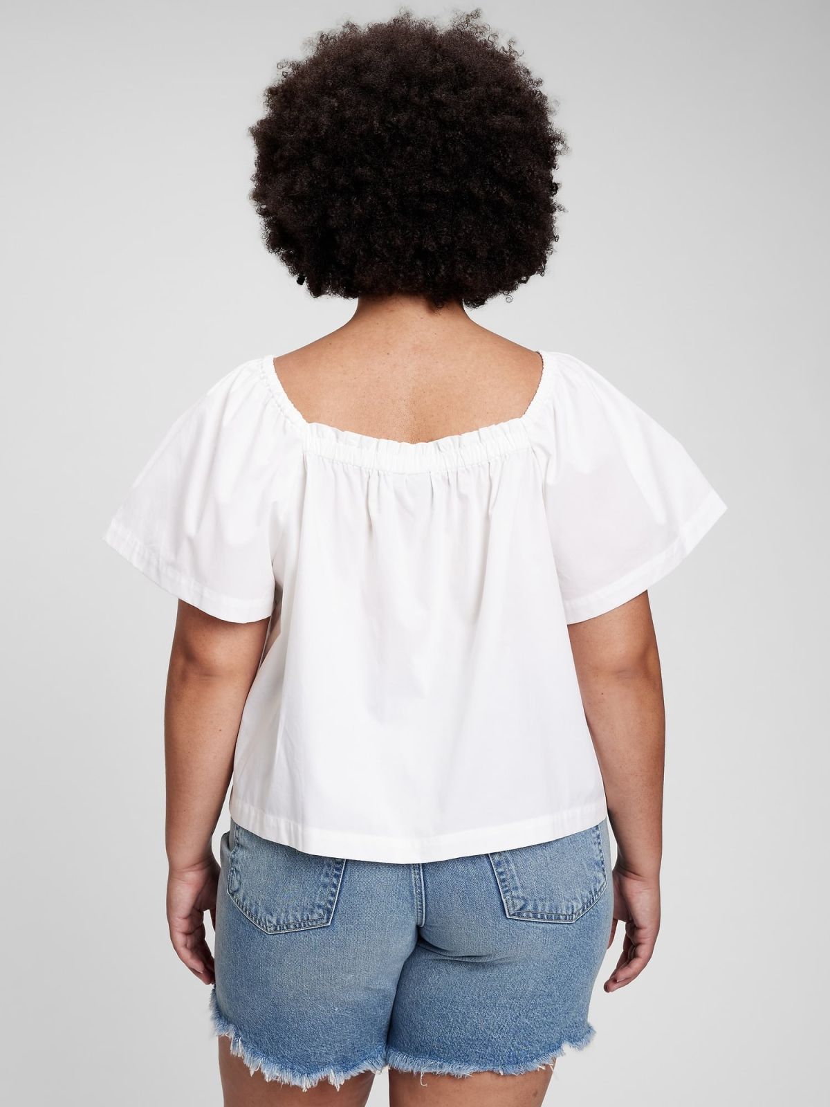 Άσπρη Flutter Sleeve Μπλούζα-856855002