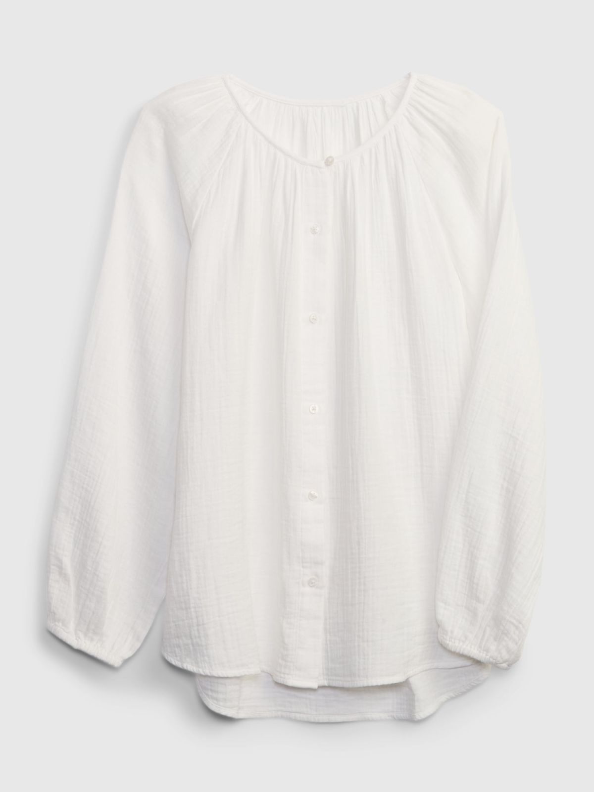 Άσπρη Crinkle Gauze Boatneck Button-Front Μπλούζα-856907001