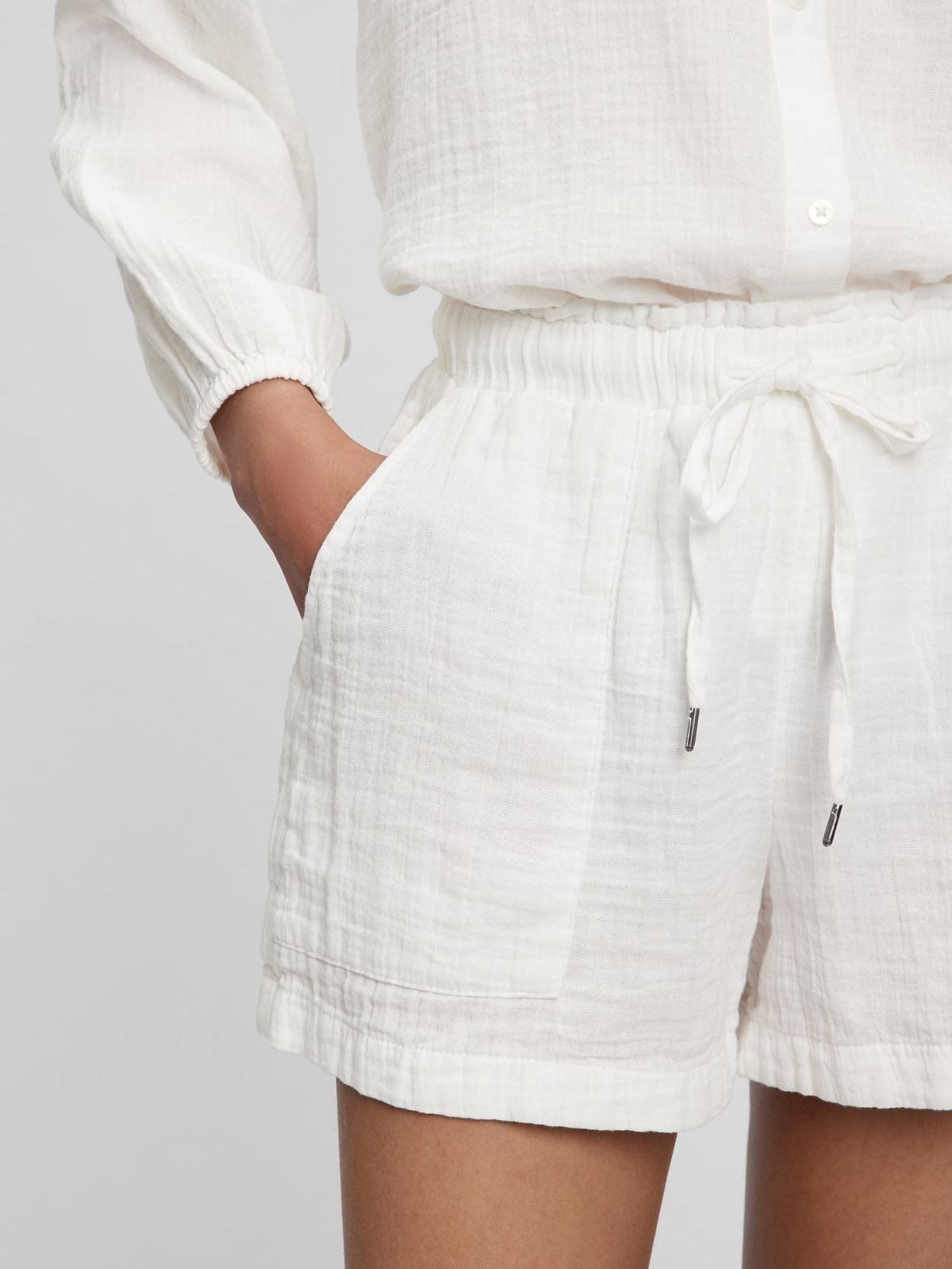 Άσπρο Crinkle Gauze High Rise Pull-On Σορτς-866324004