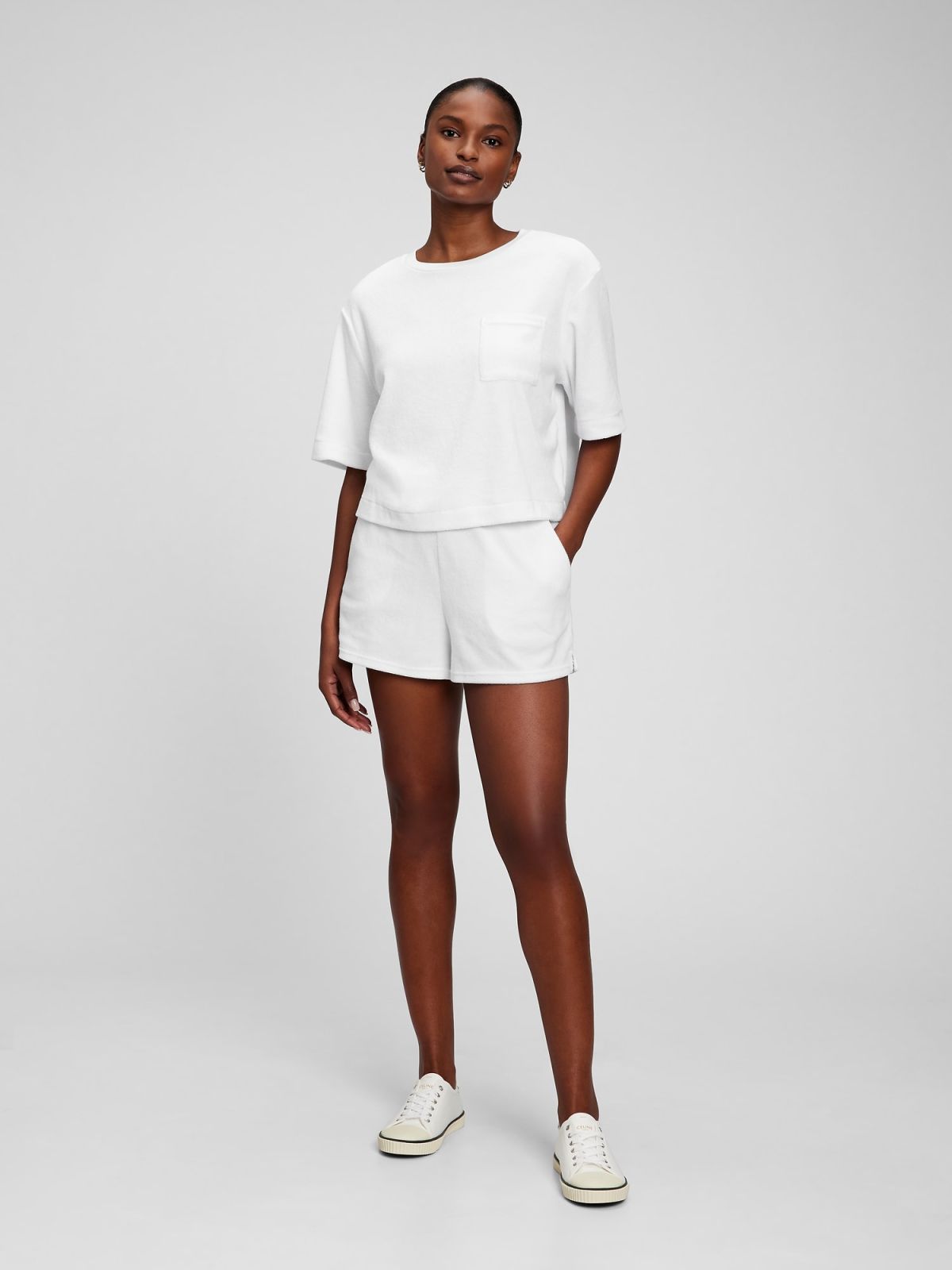 Άσπρη Πετσετέ Boxy Cropped Μπλούζα-863599000