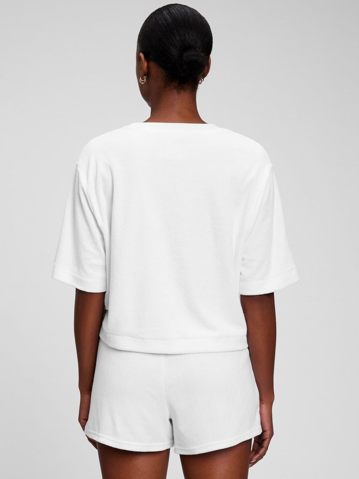 Άσπρη Πετσετέ Boxy Cropped Μπλούζα-863599000