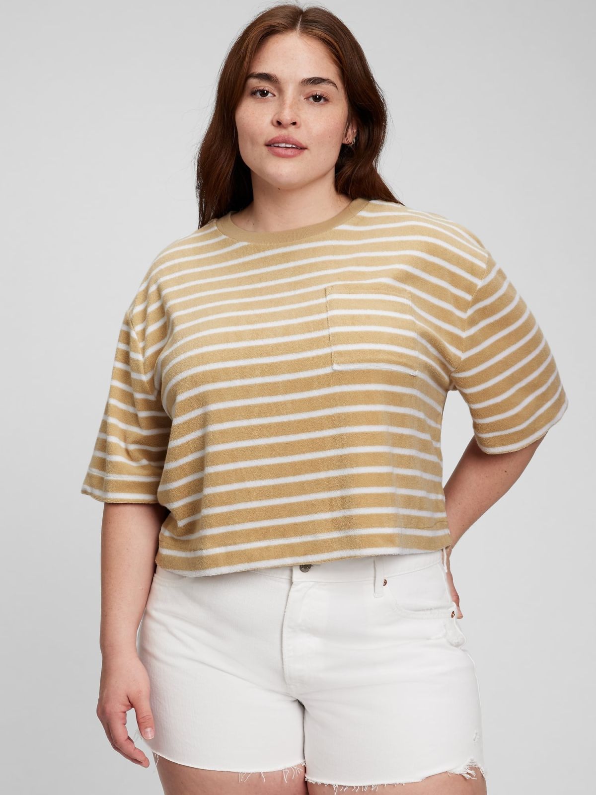 Καφέ Πετσετέ Boxy Cropped Μπλούζα-863599001