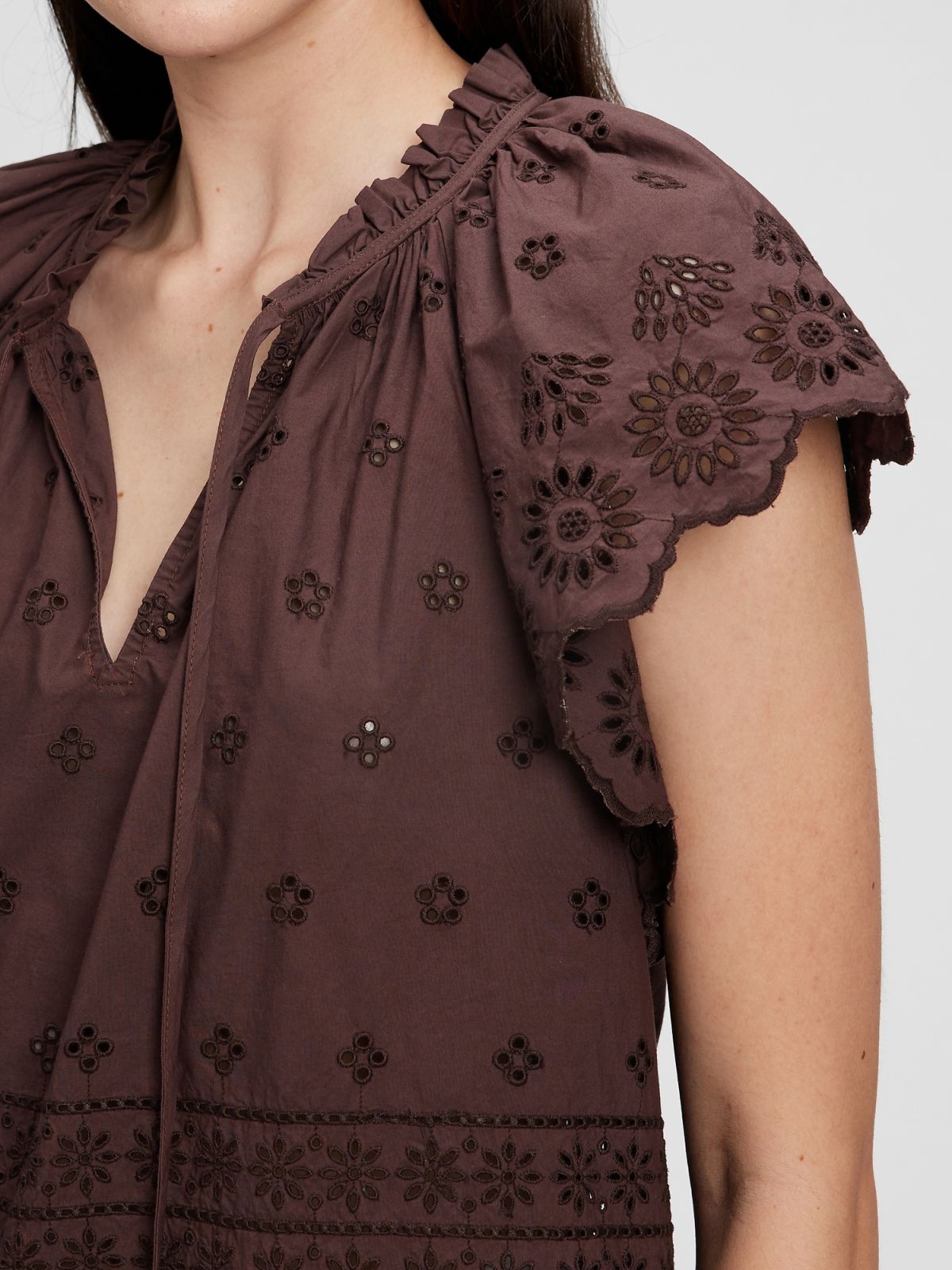 Eyelet Flutter Sleeve Μπλούζα-866912000