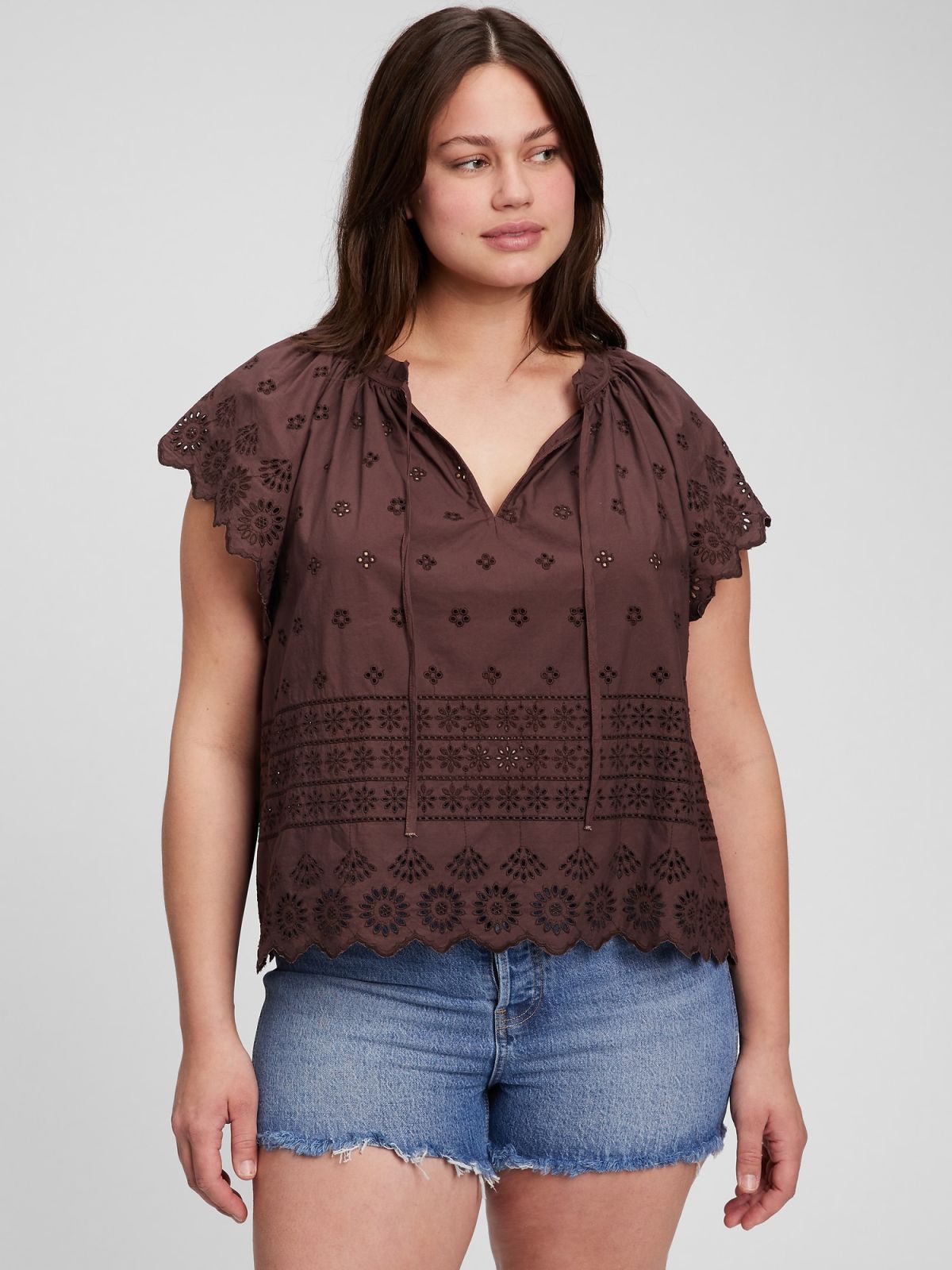 Eyelet Flutter Sleeve Μπλούζα-866912000