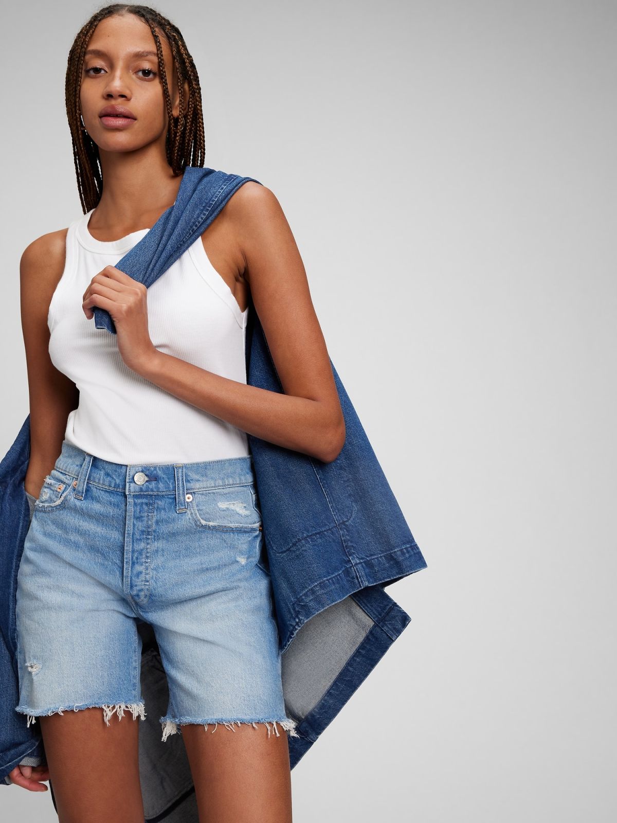 Μπλε 6in High Rise Cheeky Midi Σορτς με Washwell-794455000