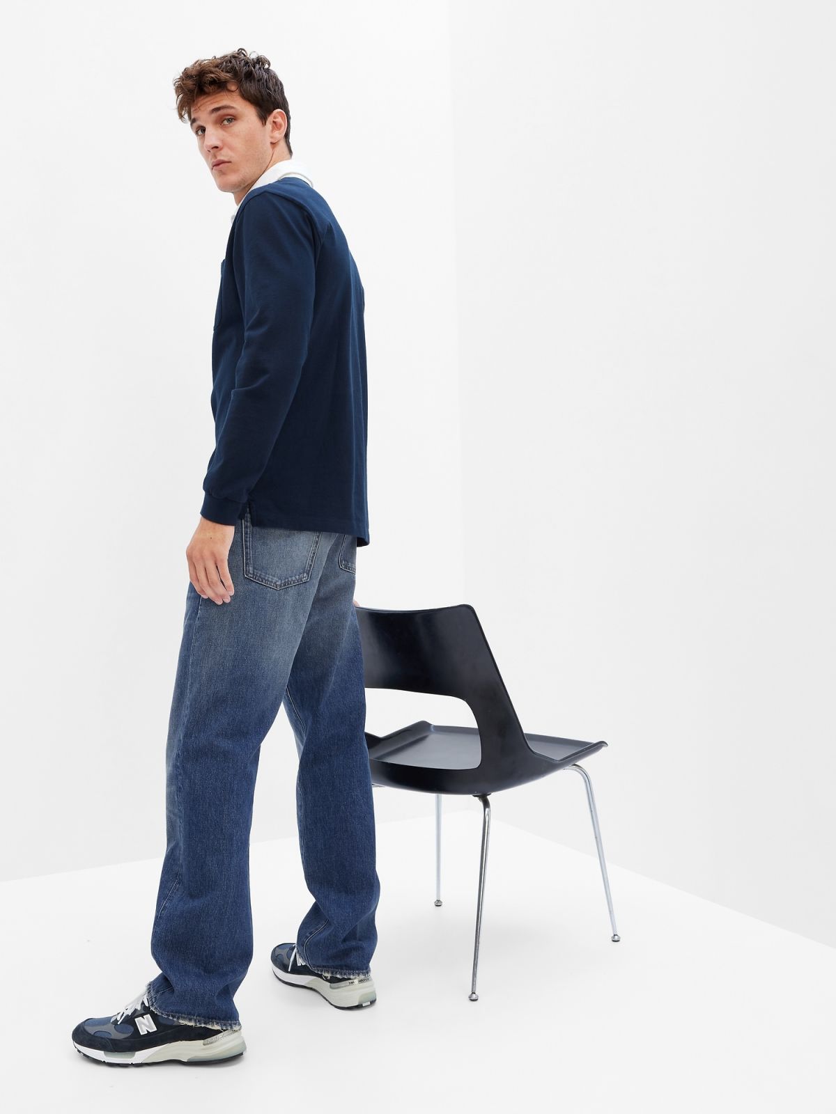 Μπλε 100% Οργανικό Βαμβάκι Button Fly '90s Loose Jean Παντελόνι με Washwell-455517000