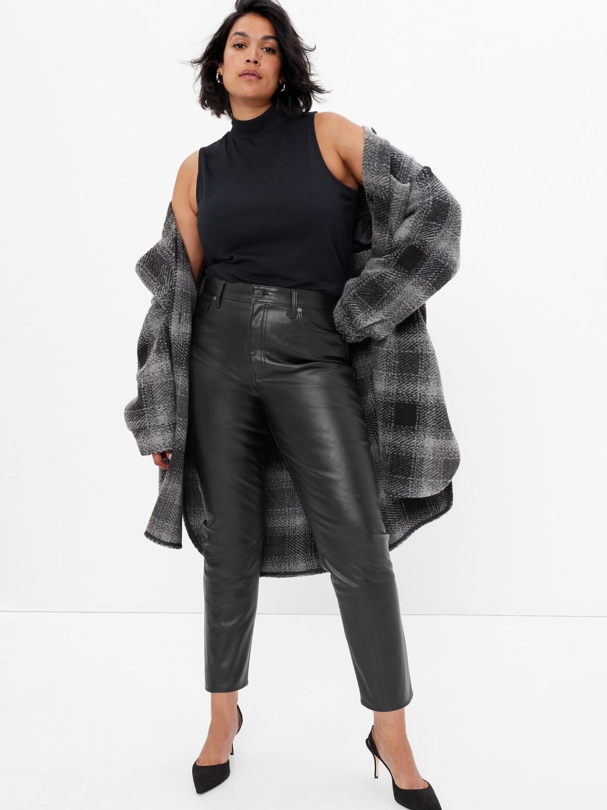 Μπεζ High Rise Faux-Leather Vintage Slim Jean Παντελόνι-406629000