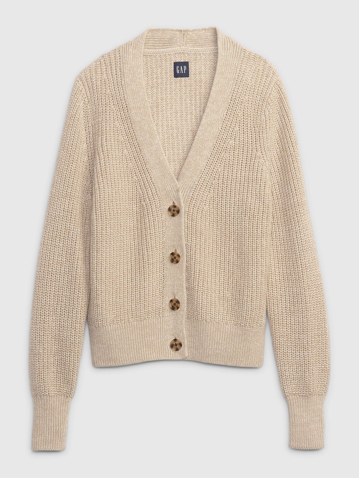 Μπεζ Classic Cotton Rib Ζακέτα-448757004