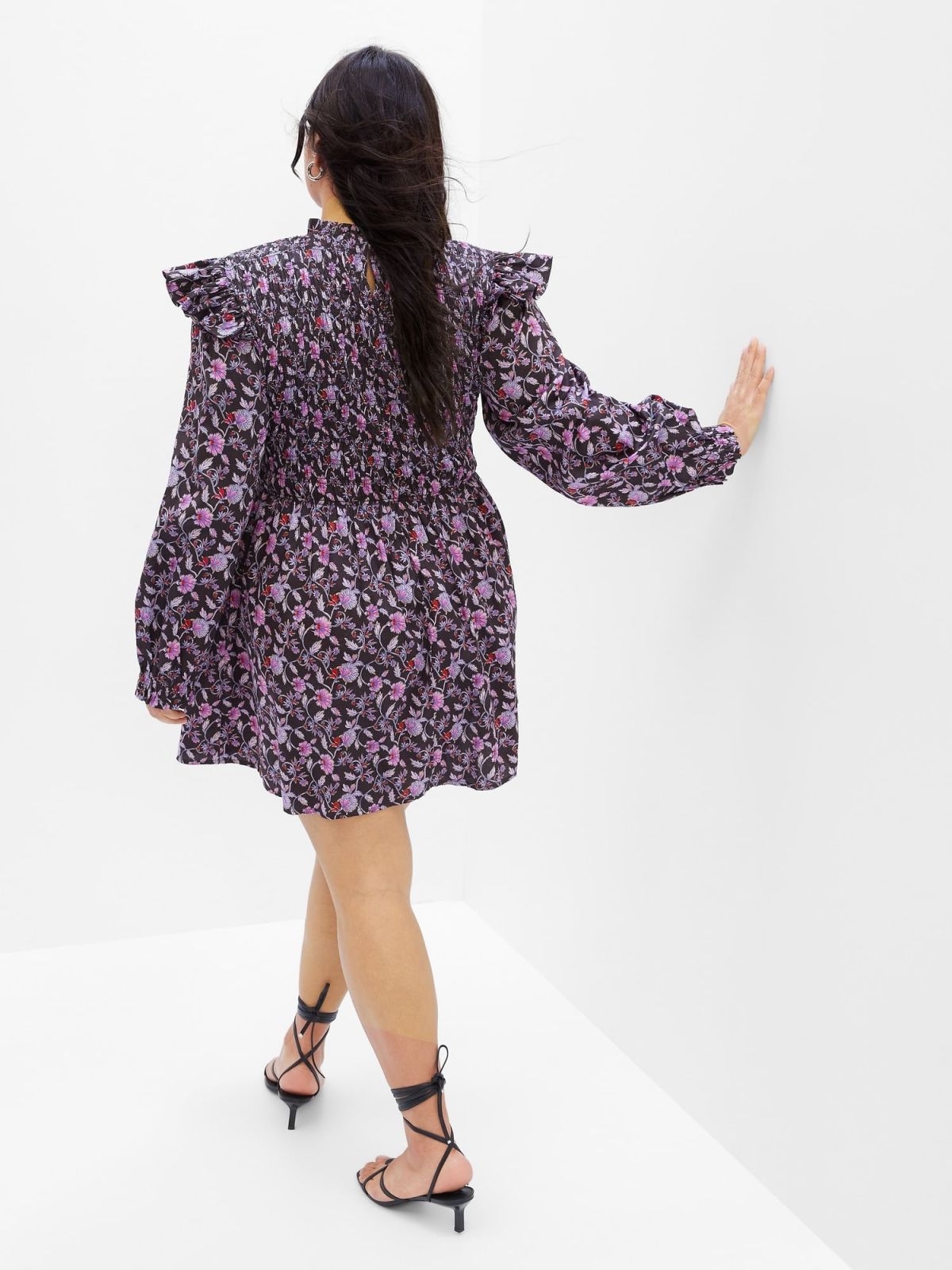 Ροζ Smocked Ruffle Sleeve Mini Φόρεμα-429480000