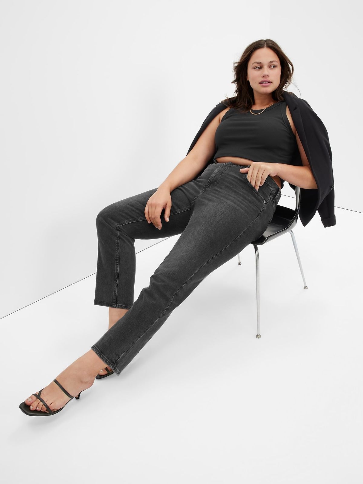 Μαύρο High Rise Straight Jean Παντελόνι με Washwell-447029000