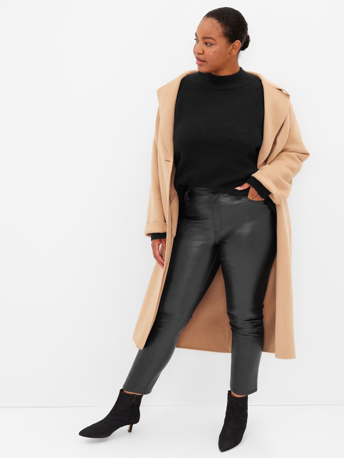 Μαύρο High Rise Vintage Slim Δερματίνη Παντελόνι-426604000