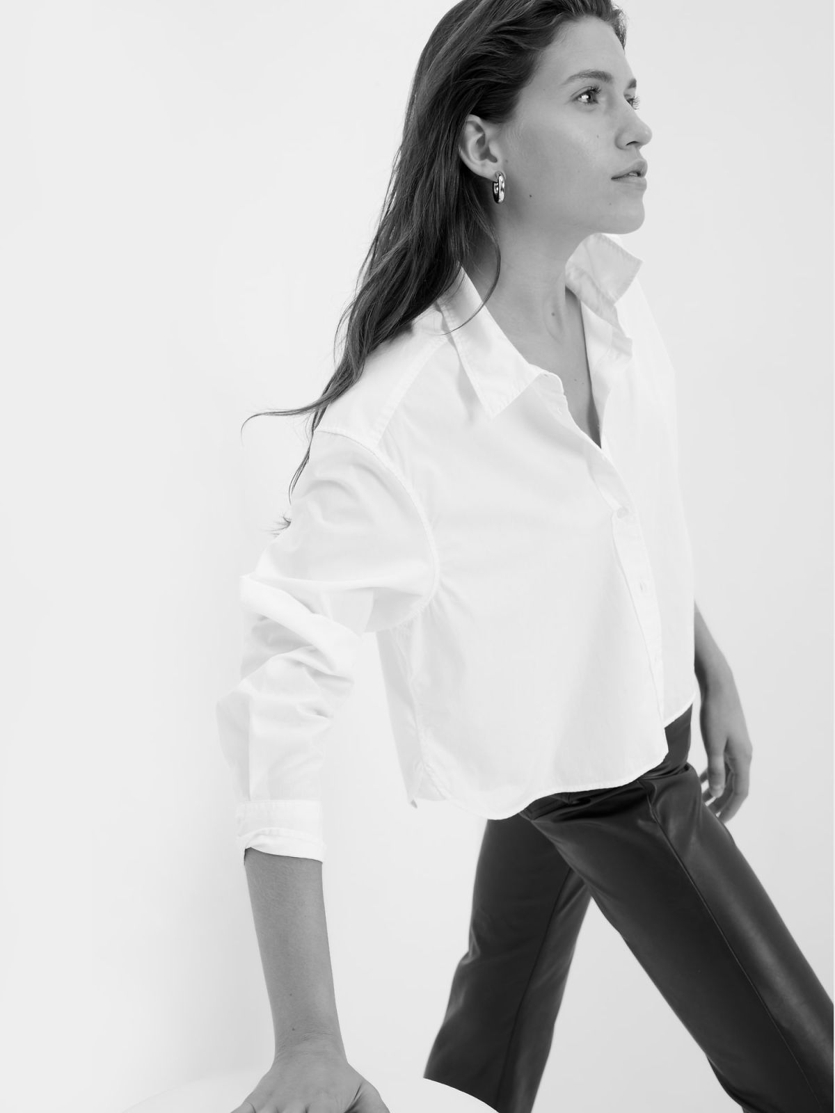 Άσπρο 100% Οργανικό Βαμβάκι Cropped Πουκάμισο-463659002