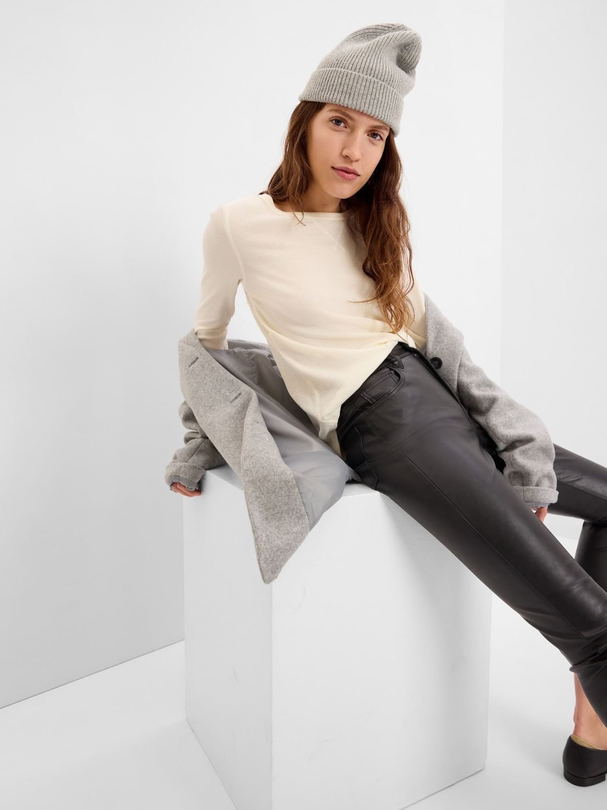 Μπεζ Waffle Μπλούζα-484414005