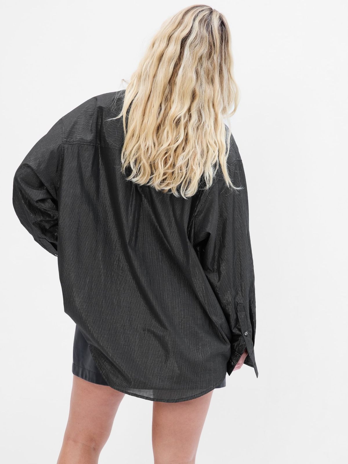 Μαύρο Metallic Stripe Big Shirt Πουκάμισο-484624002