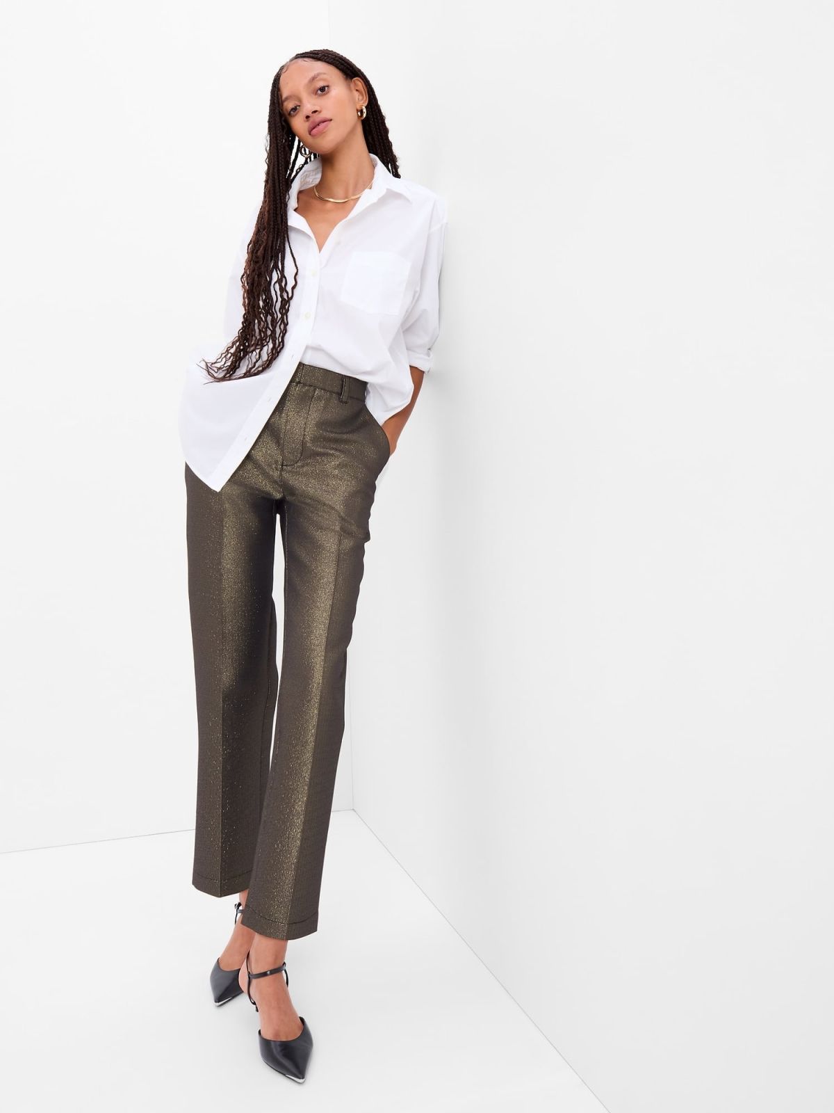 Metallic Cropped Παντελόνι-507095000