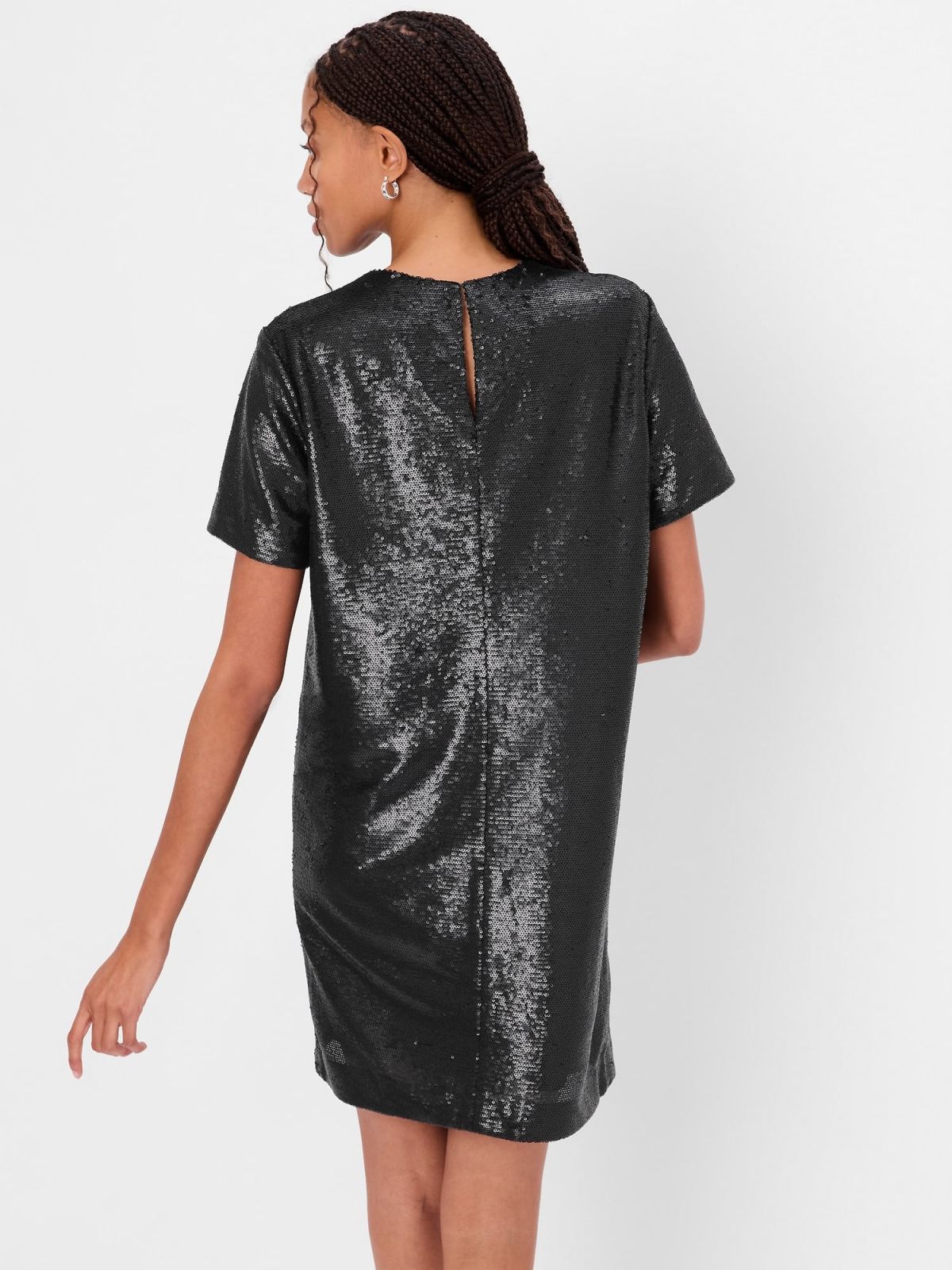 Μαύρο Ανακυκλωμένο Sequin T-Shirt Mini Φόρεμα-484513001