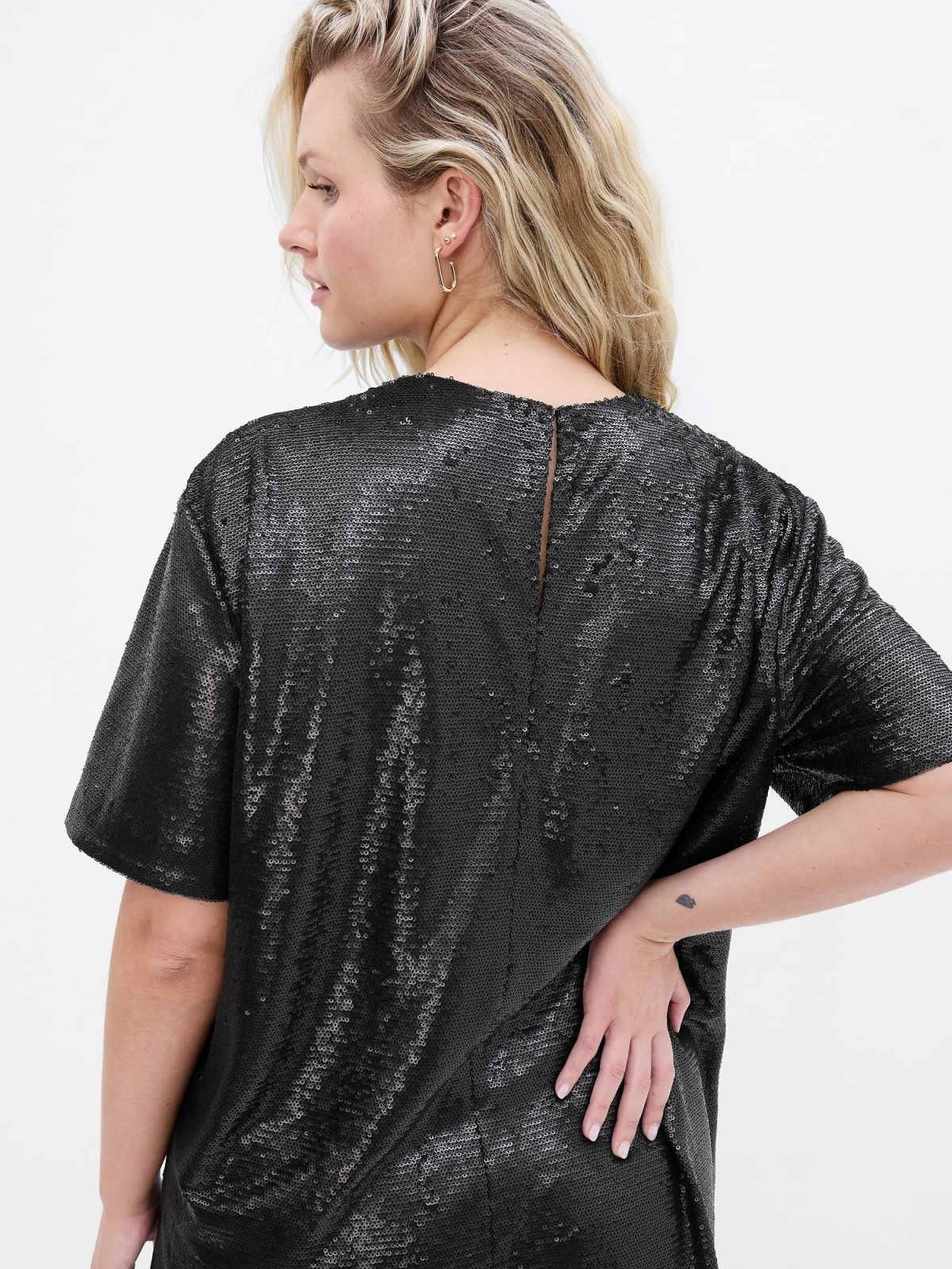 Μαύρο Ανακυκλωμένο Sequin T-Shirt Mini Φόρεμα-484513001