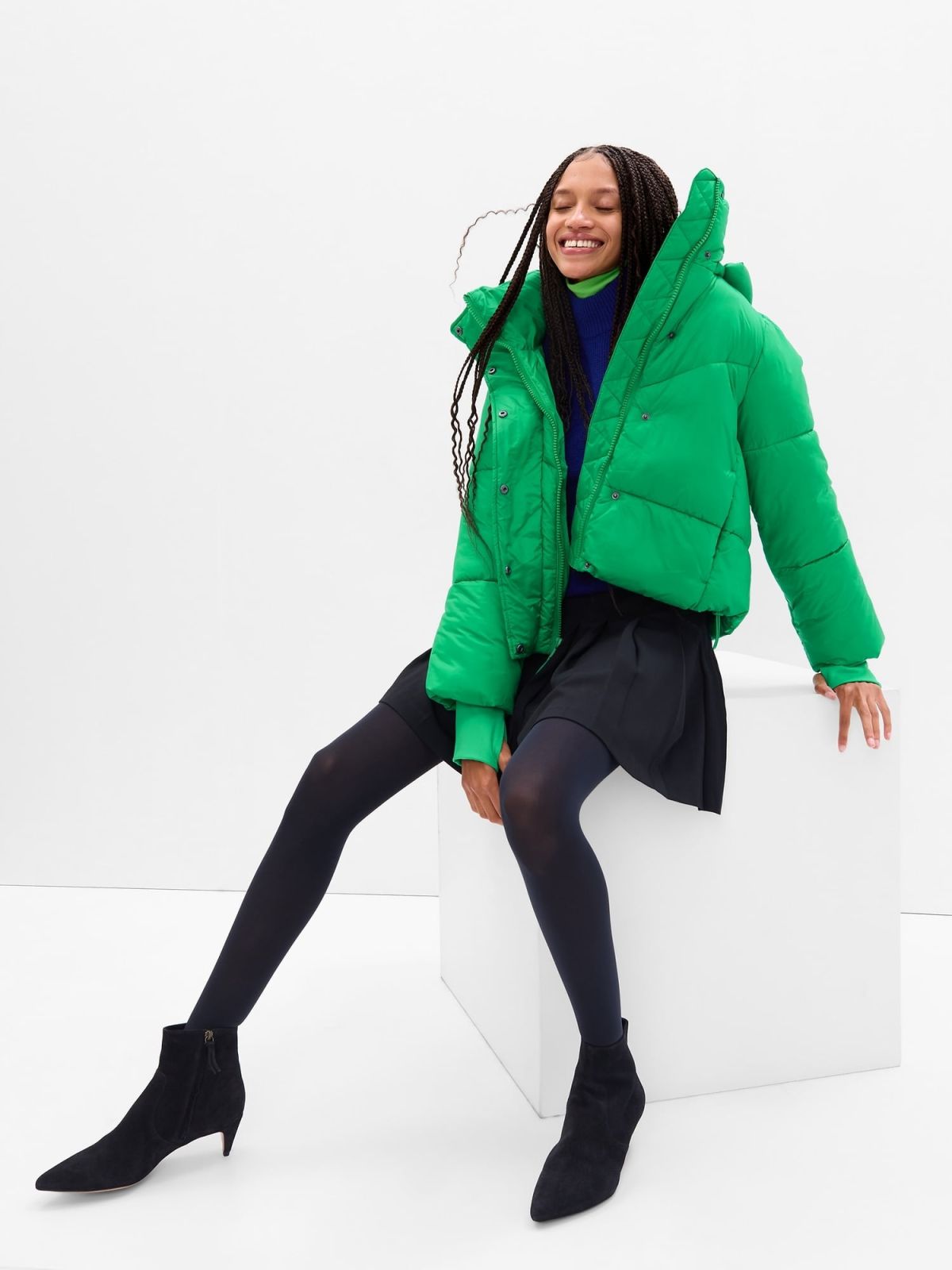 Πράσινο Big Puff Cropped Πανωφόρι-455101004