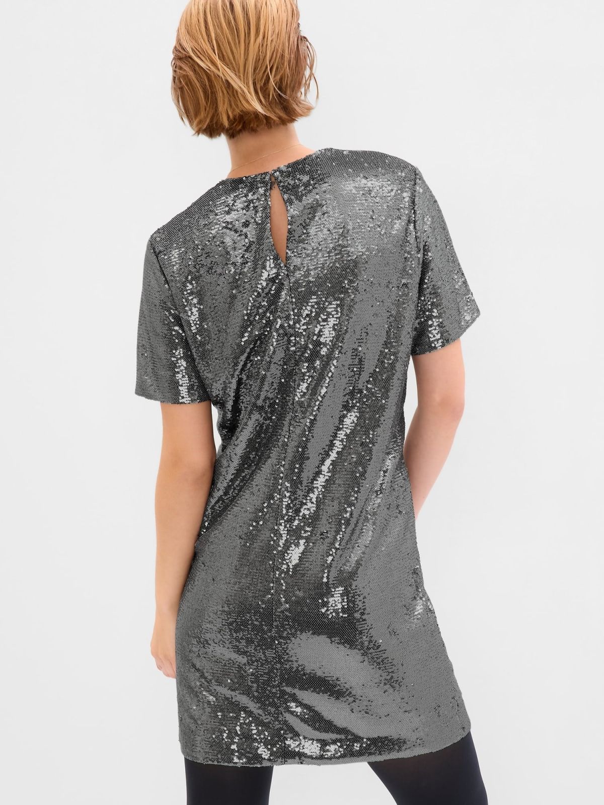 Γκρι Ανακυκλωμένο Sequin T-Shirt Mini Φόρεμα-484513000