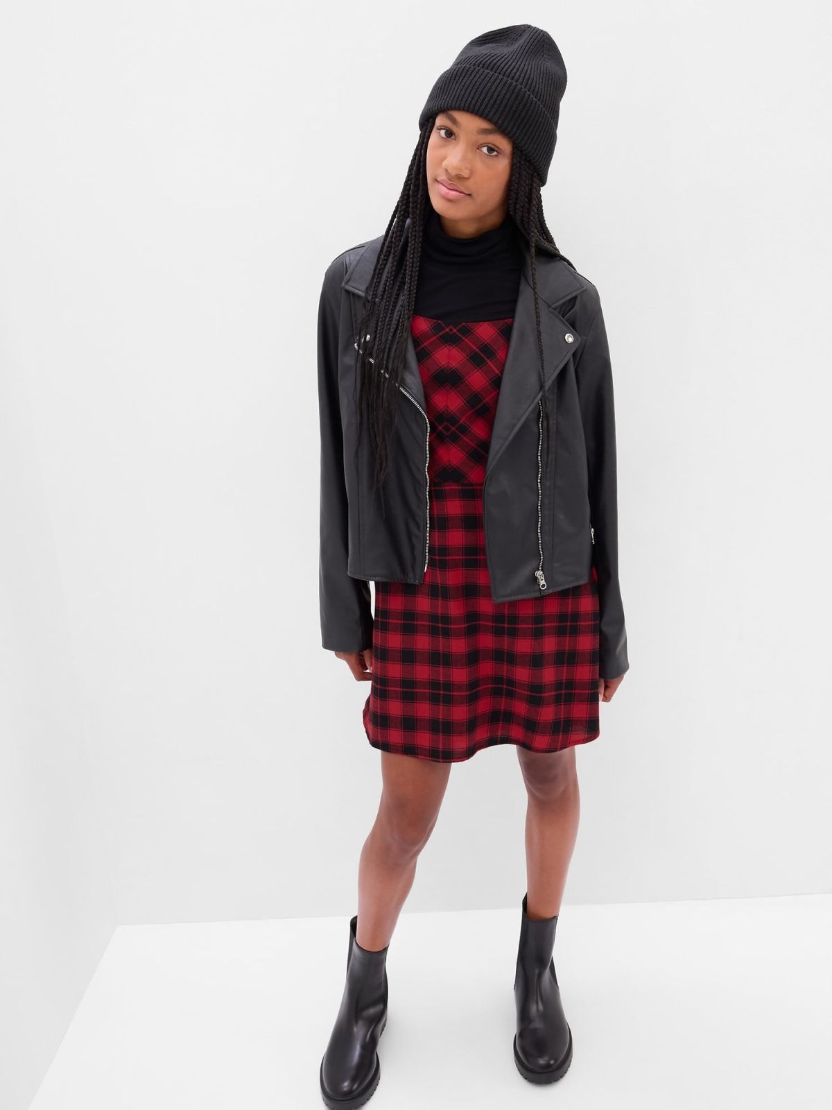 Κόκκινο Teen 100% Οργανικό Βαμβάκι Plaid Φόρεμα-501733000