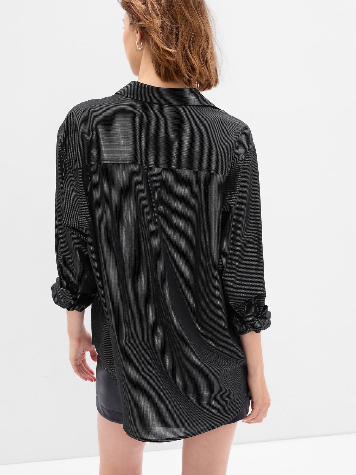 Μαύρο Metallic Stripe Big Shirt Πουκάμισο-484624002