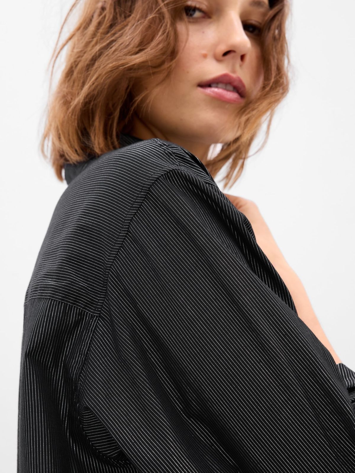 Μαύρο Metallic Stripe Big Shirt Πουκάμισο-484624002