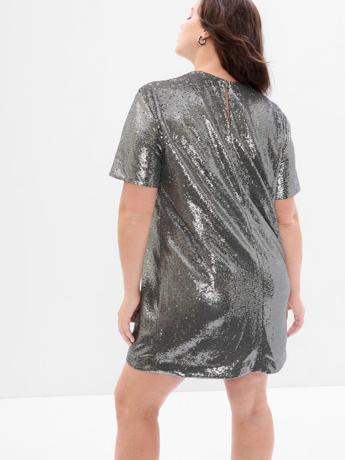 Γκρι Ανακυκλωμένο Sequin T-Shirt Mini Φόρεμα-484513000