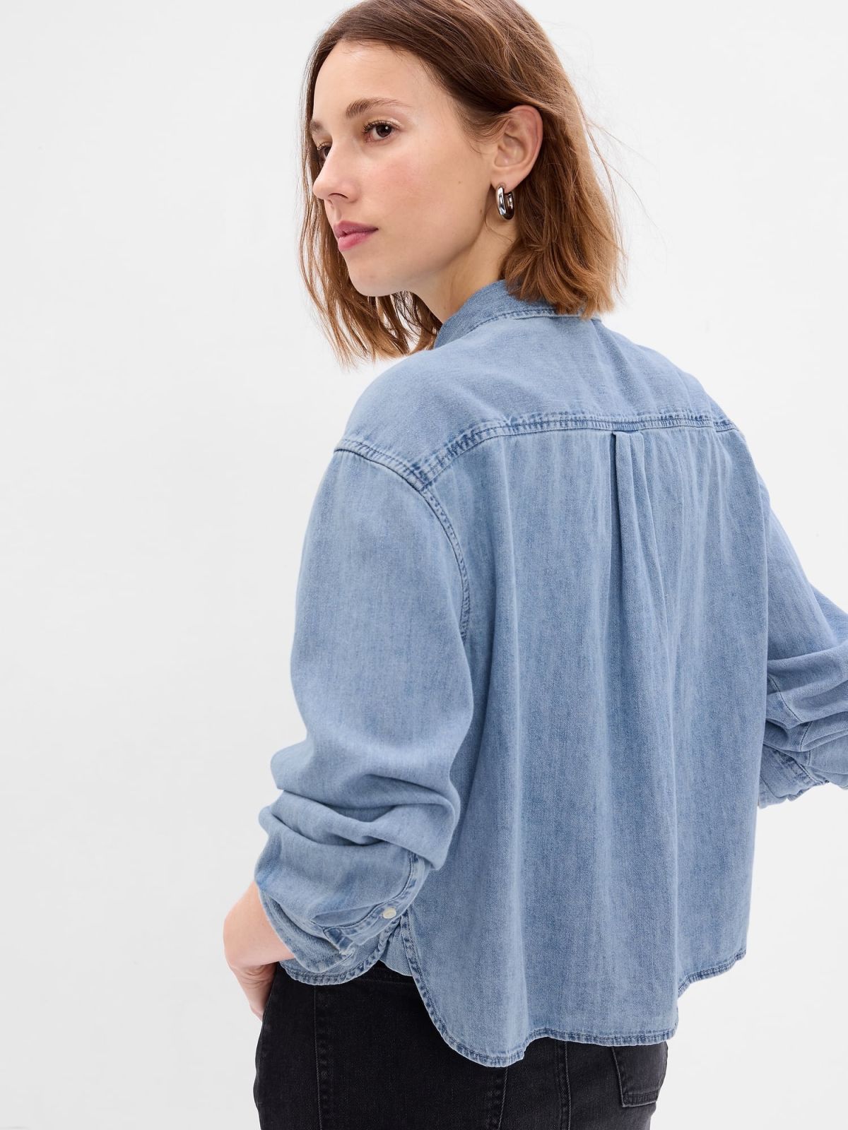 Μπλε Cropped Denim Πουκάμισο-508797000