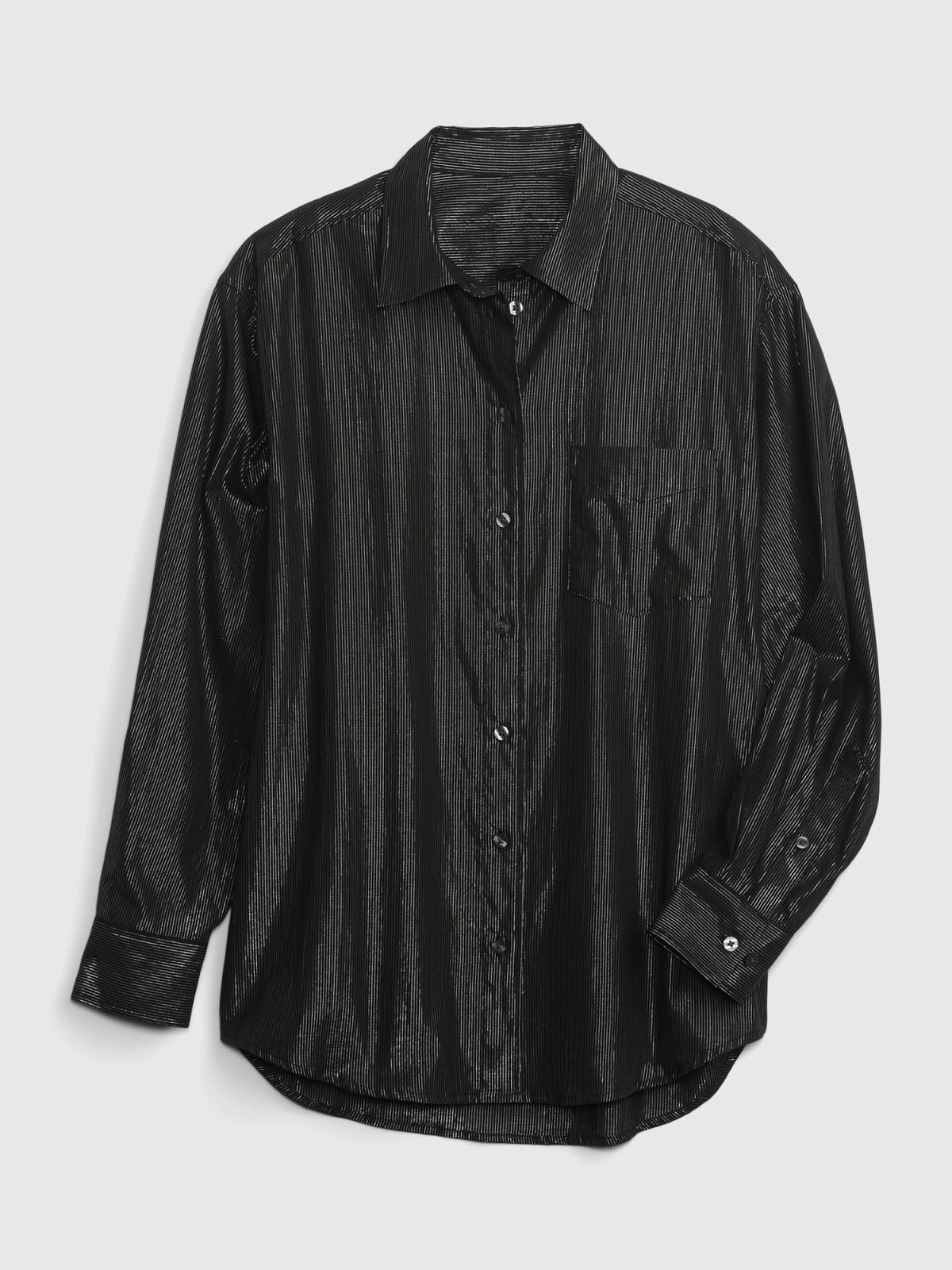 Μαύρο Metallic Stripe Big Shirt Πουκάμισο-484624002