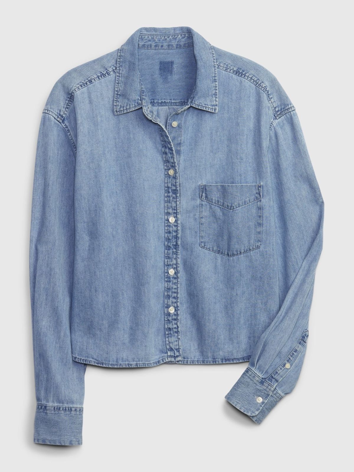 Μπλε Cropped Denim Πουκάμισο-508797000