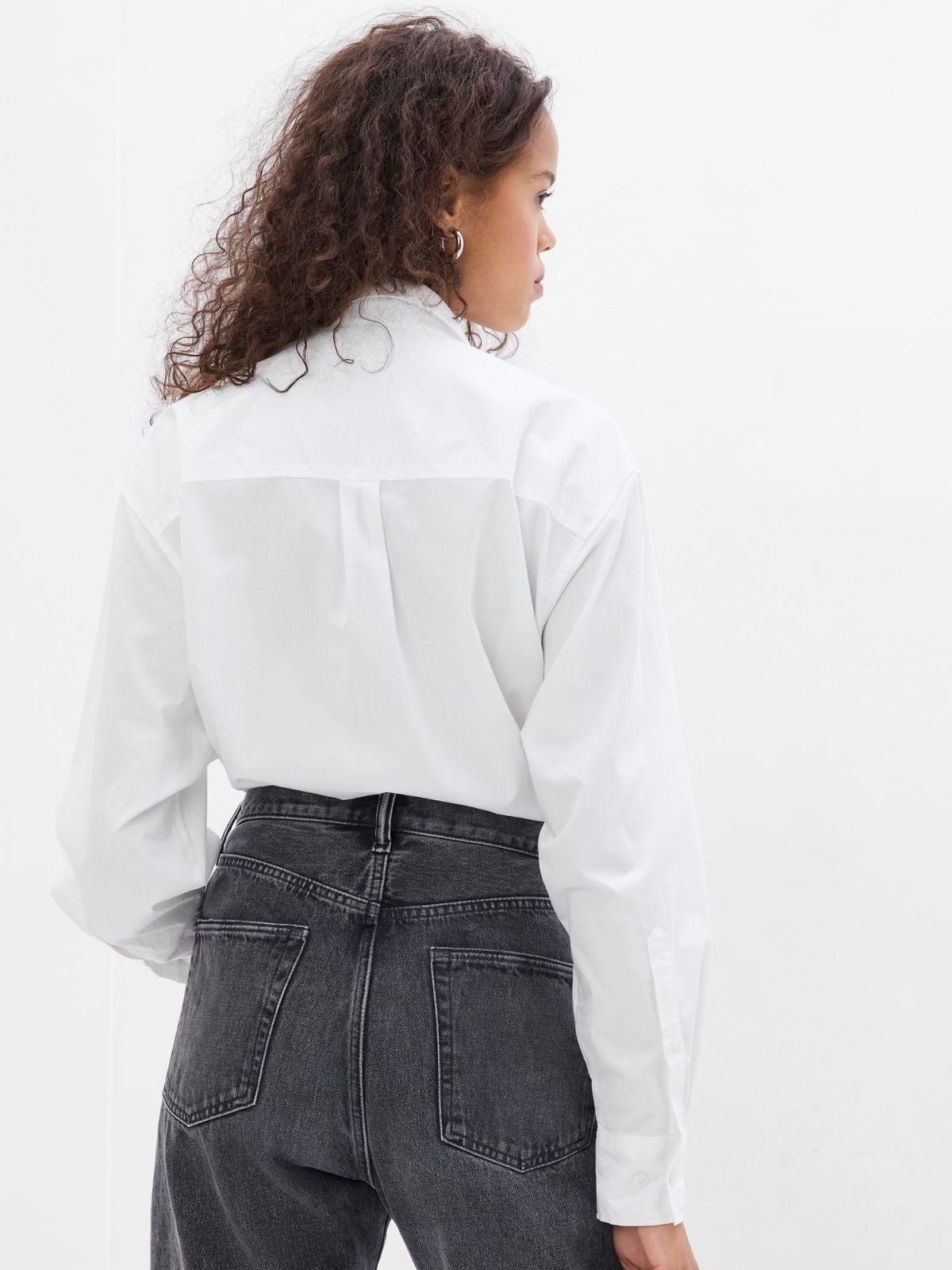 Άσπρο Rhinestone Button Big Πουκάμισο-543055001