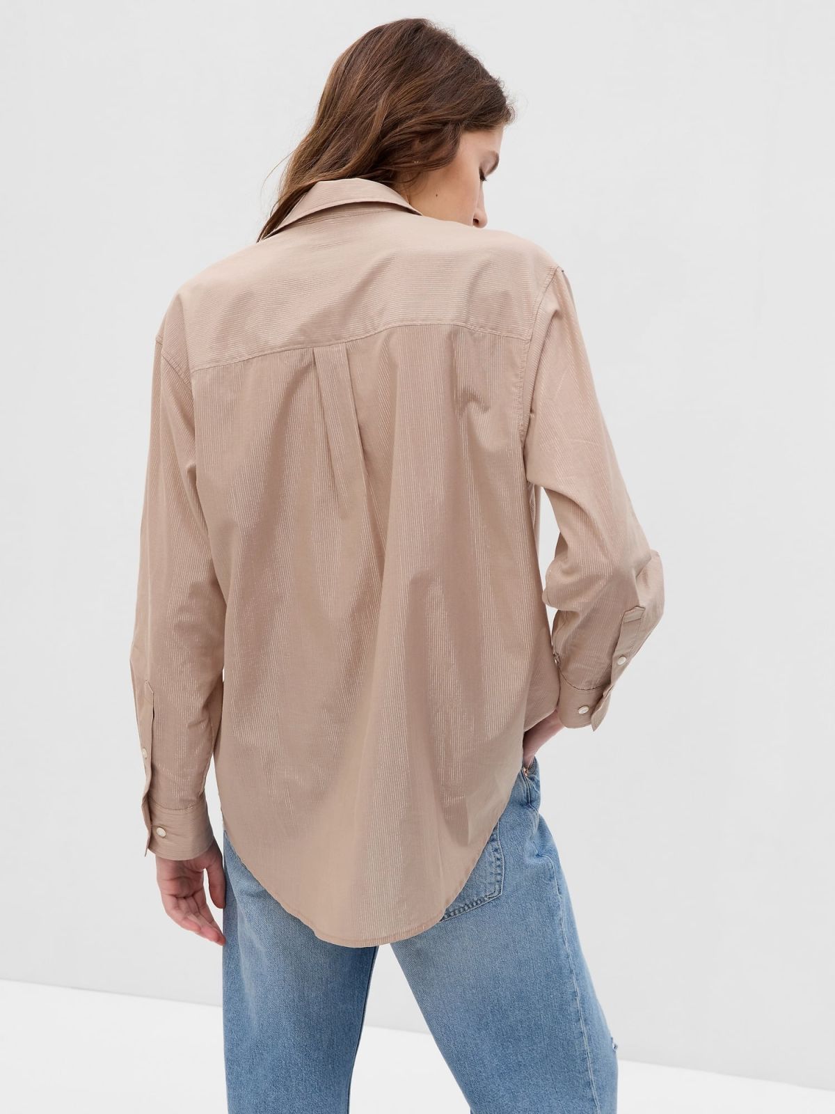Καφέ Metallic Stripe Big Shirt Πουκάμισο-484624001