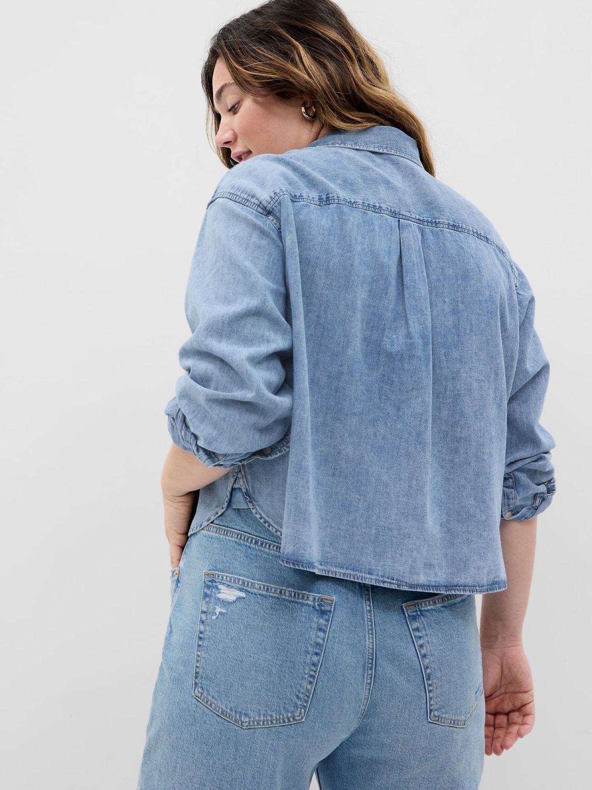 Μπλε Cropped Denim Πουκάμισο-508797000