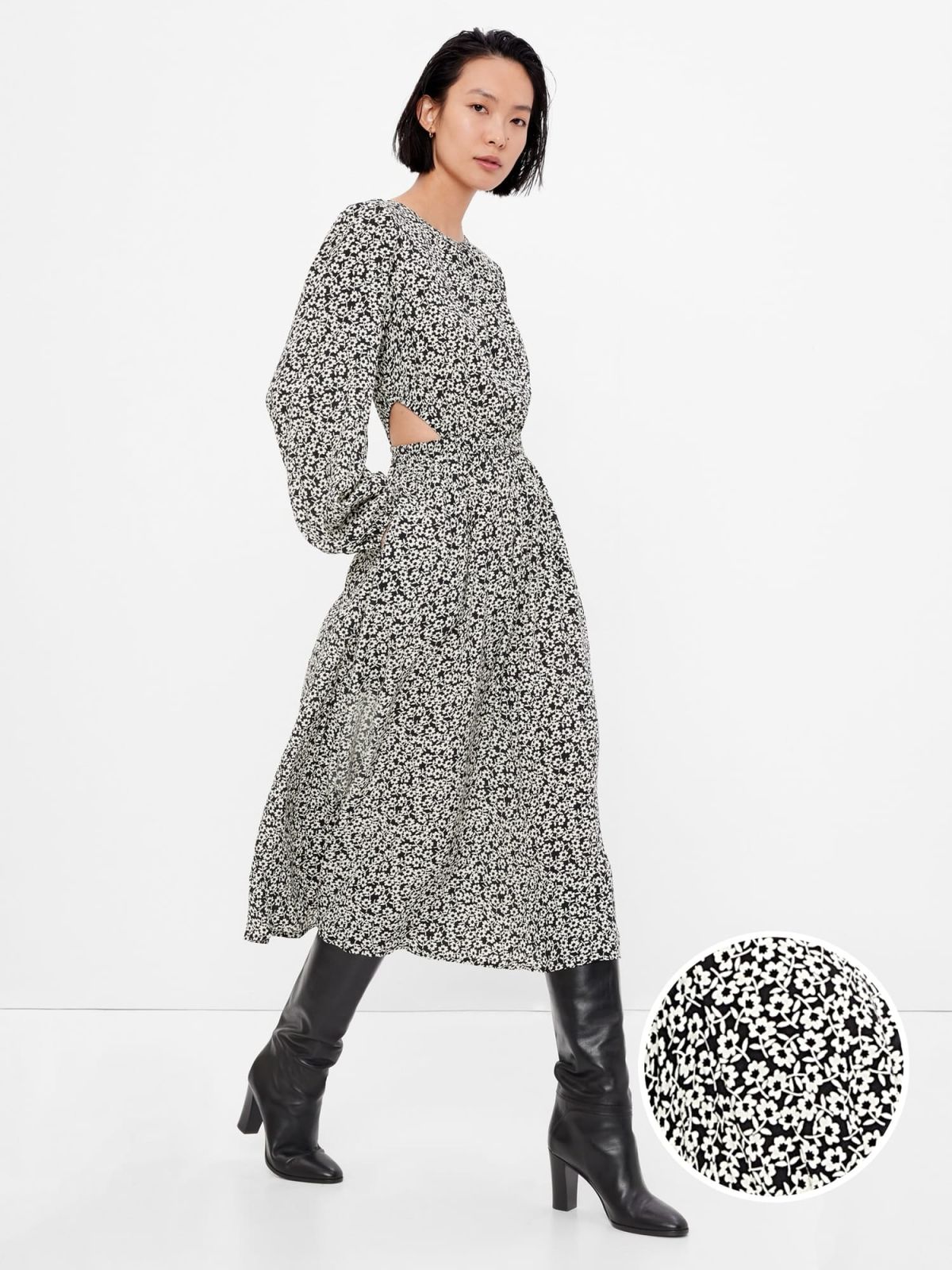 Μαύρο LENZING™ ECOVERO™ Cutout Midi Φόρεμα-484306002